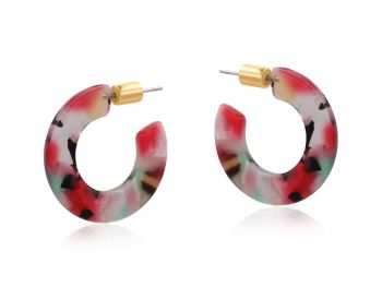 Big Metal London Octavia Flat Oval Resin Hoop Earrings Red & Green