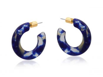 Big Metal London Octavia Flat Oval Resin Hoop Earrings Blue Taupe