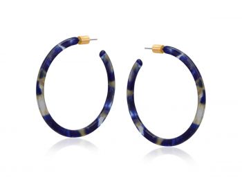 Big Metal London Octavia Resin Statement Hoop Earrings Blue Taupe